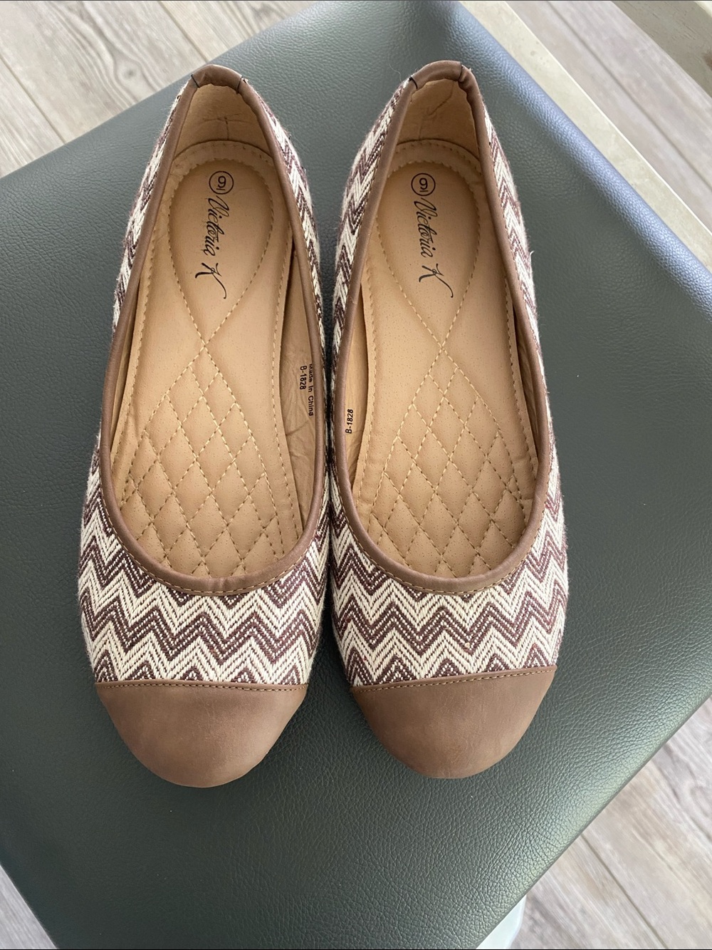 Victoria K Brown Chevron Cap-Toe Ballet Flats